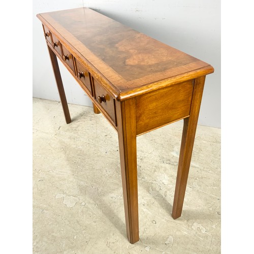 605 - BURR WALNUT FIVE DRAWER CONSOLE TABLE WIDTH 107cm