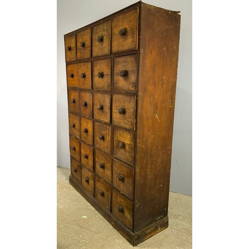 587 - BANK OF 20 DEEP STORAGE / HABERDASHERY DRAWERS WIDE 131cm , 186cm TALL . EACH DRAWER APPROXIMATLY 29... 