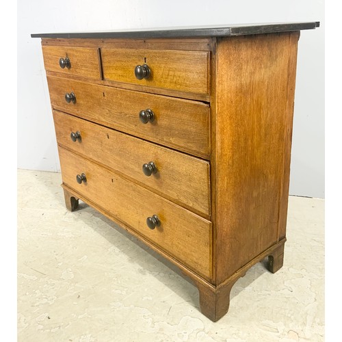 593 - OAK CHEST OF 2 OVER 3 DRAWERS WITH TURNED HANDLES TOP AF WIDTH 138cm