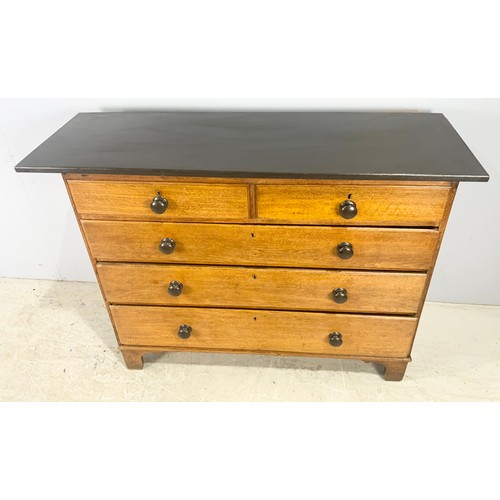 593 - OAK CHEST OF 2 OVER 3 DRAWERS WITH TURNED HANDLES TOP AF WIDTH 138cm