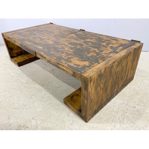 621 - UNUSUAL MODERN RUSTIC COFFEE TABLE 140cm x 71cm