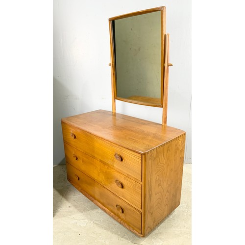 659 - ERCOL WINDSOR DRESSING CHEST WITH SWING MIRROR OVER THREE LONG DRAWERS WIDTH 92cm