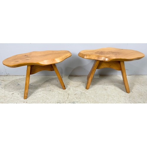 594 - TWO TIMBER SLICE OCCASIONAL TABLES 53cm x 26cm