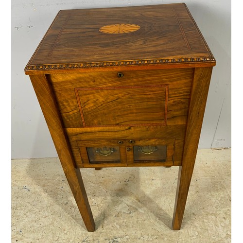 698 - INLAID MAHOGANY SEWING TABLE WITH FITTED INTERIOR AND DRAWERS BELOW WIDTH 38cm, 78cm TALL