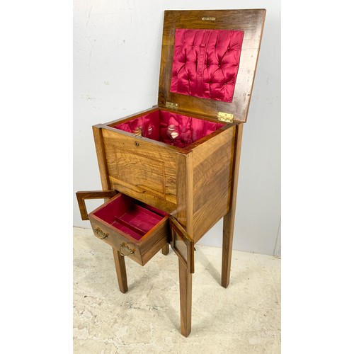 698 - INLAID MAHOGANY SEWING TABLE WITH FITTED INTERIOR AND DRAWERS BELOW WIDTH 38cm, 78cm TALL