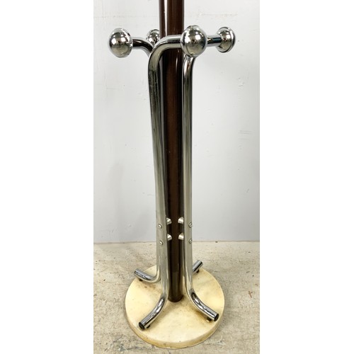 690 - STYLISH CHROME & METAL HAT & COAT STAND ON ALABASTER / MARBLE BASE  175cm TALL