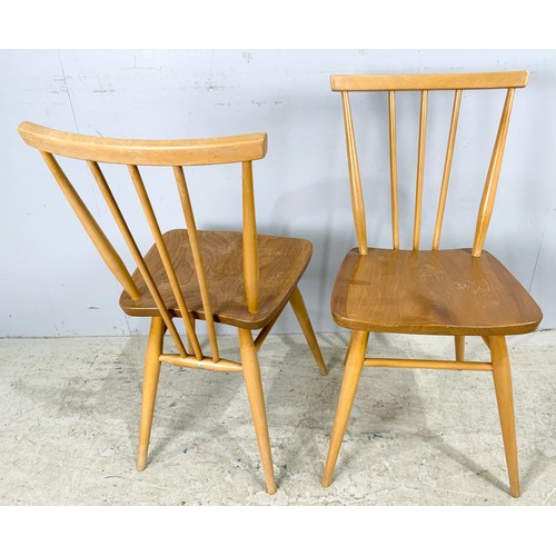 722 - A PAIR OF ERCOL MID CENTURY BLONDE ELM AND BEECH DINING CHAIRS, MODEL 391 WITH ORIGINAL LABELS