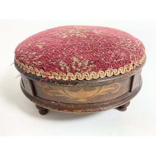 663 - PAIR OF INLAID ROUND FOOTSTOOLS