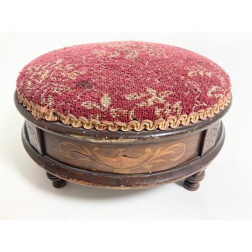 663 - PAIR OF INLAID ROUND FOOTSTOOLS