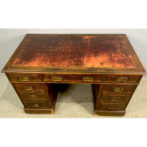 674 - TWIN PEDESTAL DESK WITH TOOLED LEATHER WORK SURFACE 122cm x  68cm