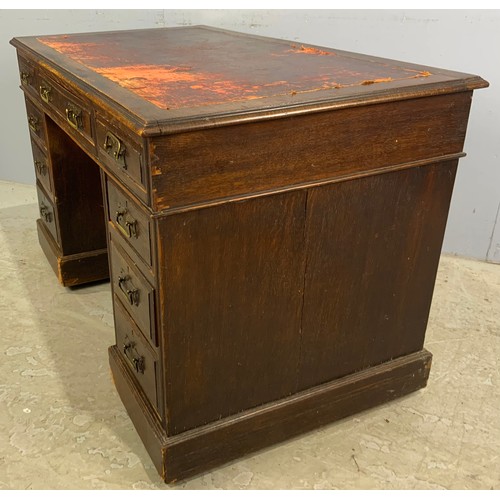 674 - TWIN PEDESTAL DESK WITH TOOLED LEATHER WORK SURFACE 122cm x  68cm