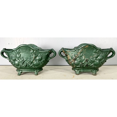 552 - ANTIQUE VINTAGE CAST IRON PLANTERS/JARDINIÈRES ON SCROLL FEET WIDEST 49cm