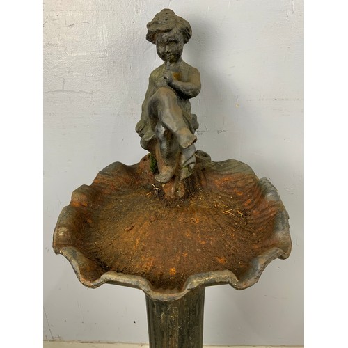 529 - CAST IRON BIRD TABLE/BATH WITH CHERUB FIGURE 95cm TALL