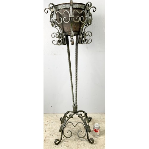 530 - PAIR OF DECORATIVE METAL STANDARD GARDEN POT STANDS ON SCROLL FEET 116cm TALL