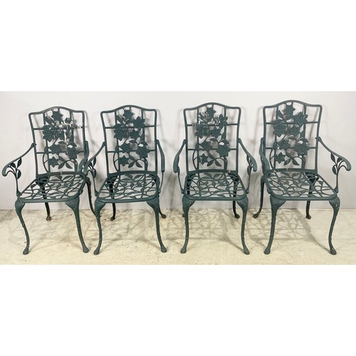 566 - PRESSED METAL GARDEN FURNITURE SET TABLE 101cm DIAMETER & 4 CHAIRS