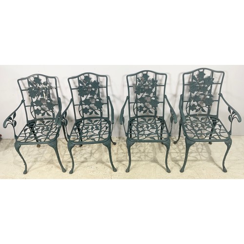 566 - PRESSED METAL GARDEN FURNITURE SET TABLE 101cm DIAMETER & 4 CHAIRS