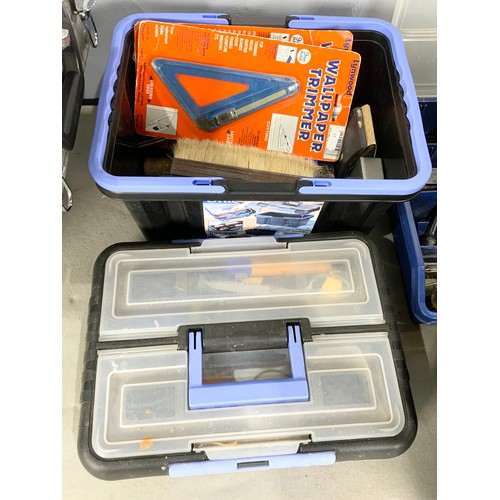 487 - TOOLBOX WITH SOCKETS & SPANNERS WITH 2 MORE BOXES AND A TOOL BAG WITH VARIOUS TOOLS ETC