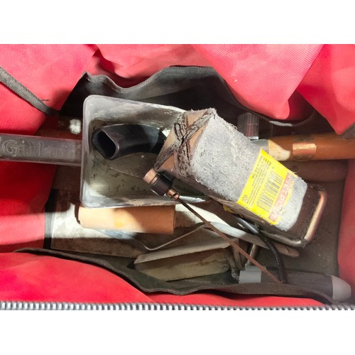 487 - TOOLBOX WITH SOCKETS & SPANNERS WITH 2 MORE BOXES AND A TOOL BAG WITH VARIOUS TOOLS ETC