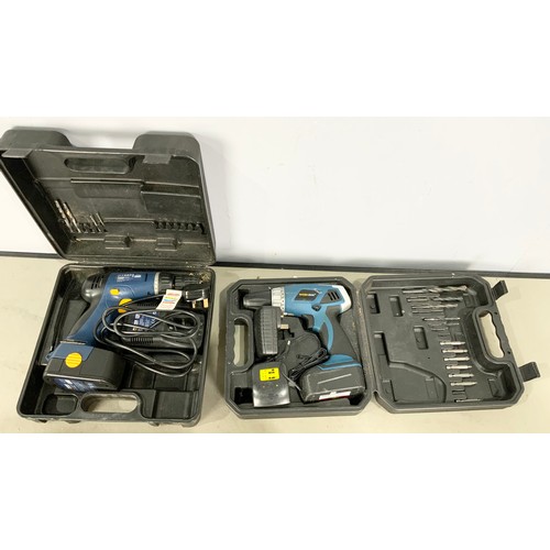 499 - 2 CASED CORDLESS DRILLS, A MULTI TOOL AND A HAND SANDER