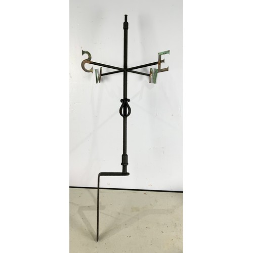 550 - BLACKSMITH MADE WEATHER VANE FRAME, CAST BOOT  SCRAPER A COLLECTION OF CAST IRON SPIKES