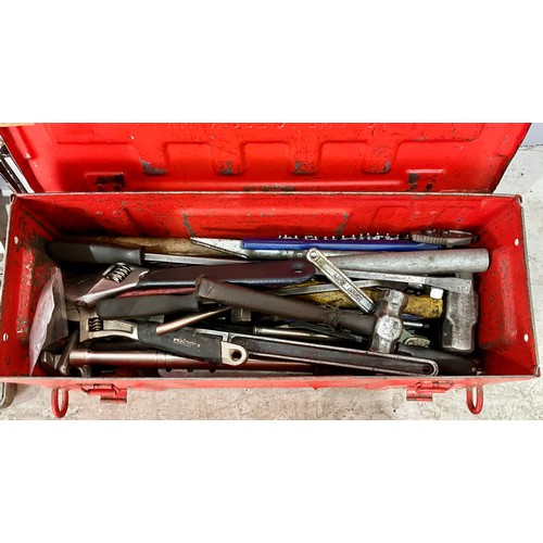 486 - LARGE METAL BOX WITH AN ASSORTEMNT OF TOOLS AND AN ADDITIONAL SOCKET SET AND AN AIR IMPACT GUN