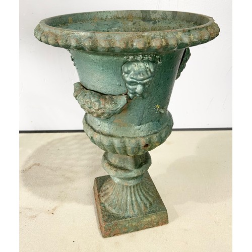 551 - 3 ANTIQUE/VINTAGE CAST IRON URNS, VASES, JARDINIÈRES TALLEST 37cm