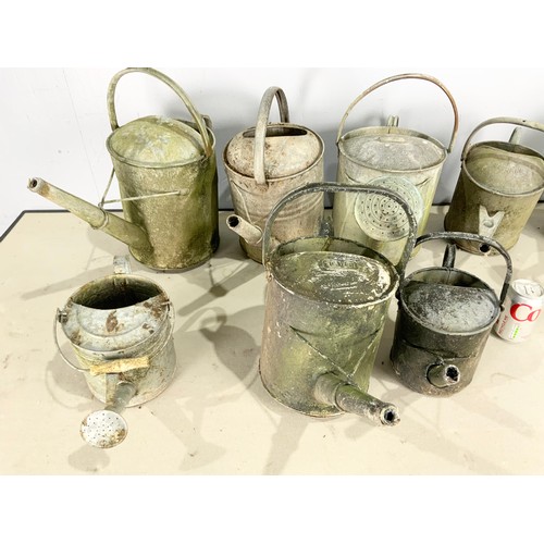 548 - 8 VINTAGE WATERING CANS GALVANISED ETC