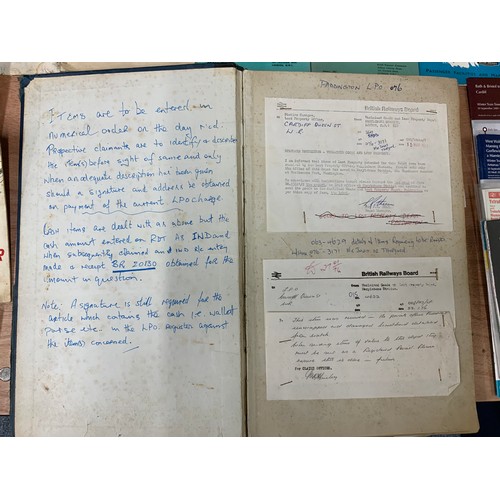 219 - RAILWAY EPHEMERA, BR ERA, LOST PROPERTY BOOK, VARIOUS RULE BOOKS, FIRE MANUAL, WAGON TYPES, UNIFORM ... 