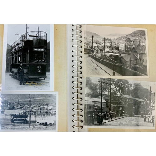 217 - ALBUM WITH 24 TRAM PHOTOGRAPHS. & POSTCARDS WELSH TRAMS, MOST APPEAR ‘NEW’ COPIES COPYRIGHT C.BATSTO... 