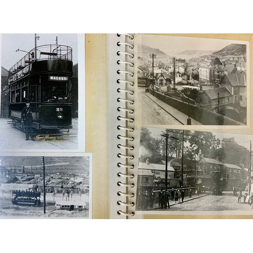 217 - ALBUM WITH 24 TRAM PHOTOGRAPHS. & POSTCARDS WELSH TRAMS, MOST APPEAR ‘NEW’ COPIES COPYRIGHT C.BATSTO... 