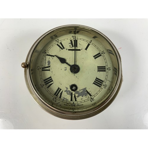 G.P.O. CHROME PLATED BRASS CASED DRUM CLOCK, MARKED 1 GPO ACE 52/3 ON REAR
