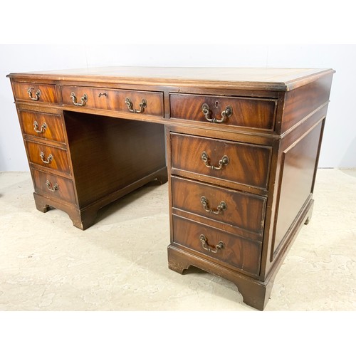 687 - OAK TWIN PEDESTAL DESK WITH TOOLED LEATHER TOP WIDTH 136cm