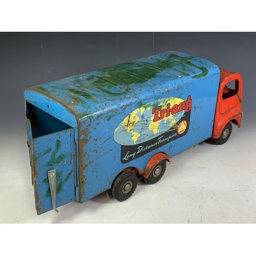 56 - A LARGE TRIANG LONG DISTANCE 6 WHEEL LORRY, APPROX 60 CM, HAS HAD SOME GREEN PAINT ADDED, MISSING ON... 