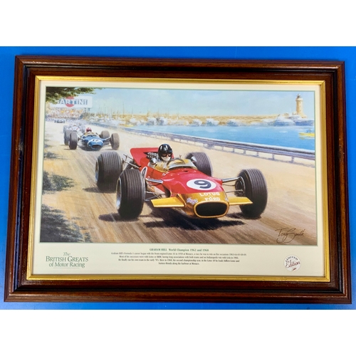 31 - MOTOR RACING INTEREST, A SET OF 6 FRAMED PRINTS THE BRITISH GREATS OF MOTOR RACING, : JACKIE STEWART... 