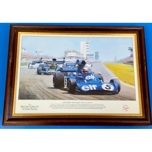 31 - MOTOR RACING INTEREST, A SET OF 6 FRAMED PRINTS THE BRITISH GREATS OF MOTOR RACING, : JACKIE STEWART... 