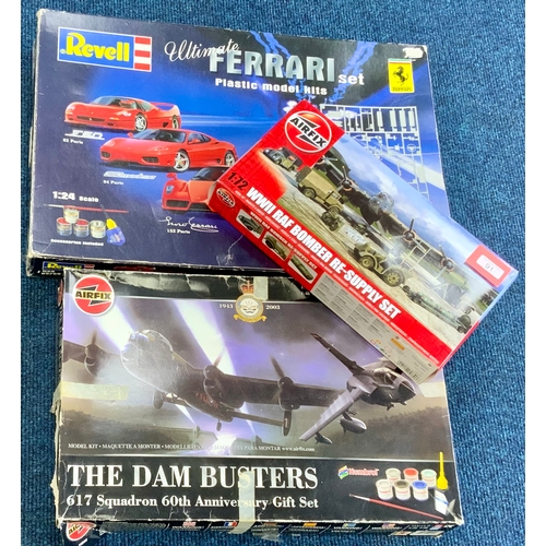 91 - THREE PLASTIC MODEL KITS, AIRFIX WW2 RAF BOMBER RE SUPPLY SET, AIRFIX THE DAMBUSTERS 617 SQUADRON 60... 