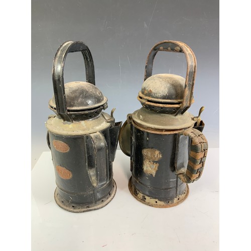 213 - 2 RAILWAY HAND LAMPS, BOTH BR(W), ONE WITH BURNER & A HETHERINGTON BIRMINGHAM ONE WITH OUT BURNER