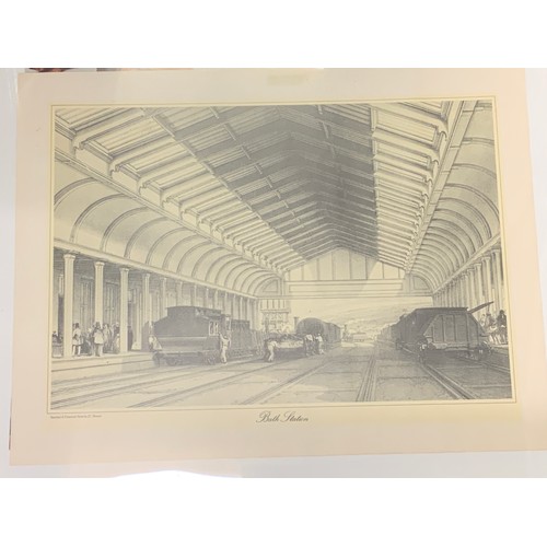 207 - REPRO GWR SWINDON WORKS MAP SIGN, PLUS ETCHINGS OF THE GOODS SHED BRISTOL, ENGINE HOUSE SWINDON, BAT... 