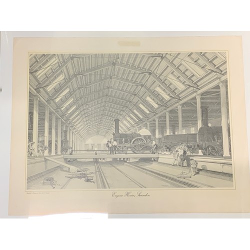 207 - REPRO GWR SWINDON WORKS MAP SIGN, PLUS ETCHINGS OF THE GOODS SHED BRISTOL, ENGINE HOUSE SWINDON, BAT... 