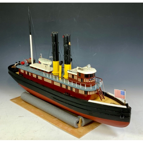 81 - RADIO CONTROLLED BOAT, AN AMERICAN TWIN FUNNELLED STEAMER, DUMAS ‘GEORGE. W WASHBURN’, APPROX 80 CM ... 