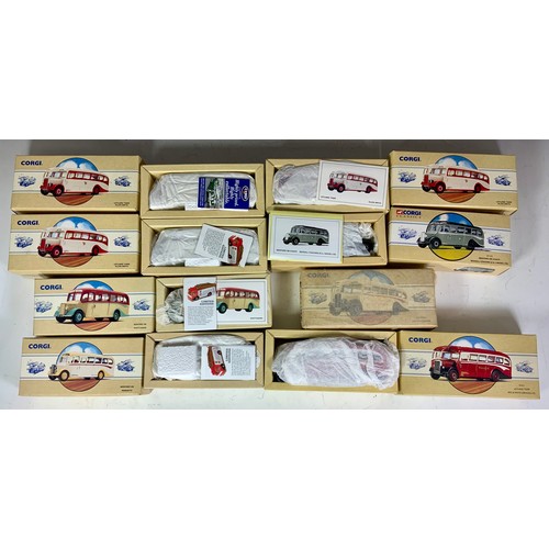 174 - CORGI COLLECTIBLES DIECAST MODEL BUSES : 8 BOXED MODELS IN GOOD CONDITION, INC BEDFORD OB MEREDITH, ... 