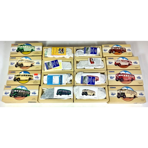 173 - CORGI COLLECTIBLES DIECAST MODEL BUSES : 8 BOXED MODELS , MANY IN ORIGINAL WRAP, DAIMLER CVD6 BURWEL... 