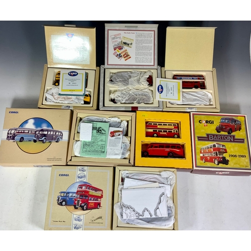 166 - CORGI BOXED DIE CAST MODEL BUSES, TWIN BOXED SETS ; W ALEXANDER, DEVON BUS SET, EAST KENT, BARTON, A... 