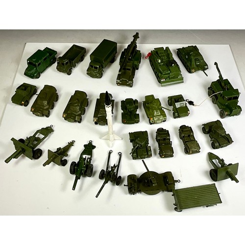 163 - DINKY MILITARY VEHICLES, INC MISSILE LAUNCHER, 621 3 TON TRUCK, 23 ARMY WAGON, APC, SCOUT, 661 RECOV... 