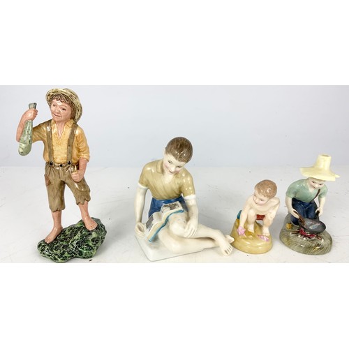 137 - 4 ROYAL DOULTON FIGURINES HUCKLEBERRY FINN HN2927, SEA SHORE HN2263, RIVER BOY HN2128 &’ TREASURE IS... 