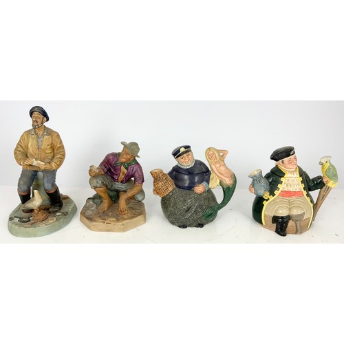 138 - ROYAL DOULTON FIGURINES THE SEAFARER HN2455 &  BEACHCOMBER HN2487 WITH TWO ROYAL DOULTON CHARACTER T... 