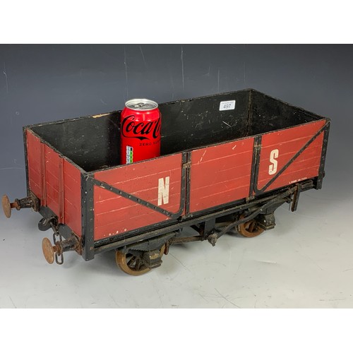 497 - 5 INCH GAUGE MINIATURE RAILWAY WAGON, N S 10 TON COAL TRUCK, WITH LINK COUPLINGS, 1 BUFFER A/F