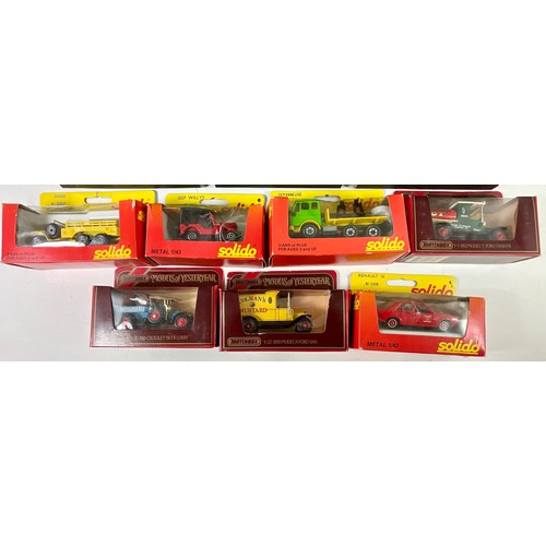 114 - SOLIDO, 4 BOXED MODELS, MATCHBOX YESTERYEARS, 15 STRAW BOX, 1 WHITE BOX & 4 RED BOXED MODELS.