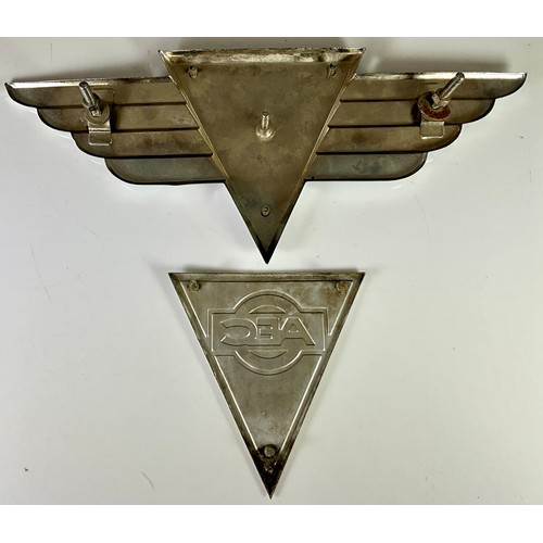 45 - AEC WINGED TRIANGLE BADGE, WITH MOUNTS, MOST-LIKELY EX AEC COACH LORRY. OR BUS, PLUS AN ADDITIONAL A... 