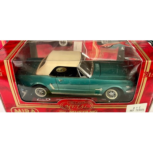 175 - MIRA METAL DIECAST CARS, 4 BOXED MODELS, ALL 1:18 MUSTANG 1964 1/2), MODEL NUMBERS 6113 / 6168, 6113... 